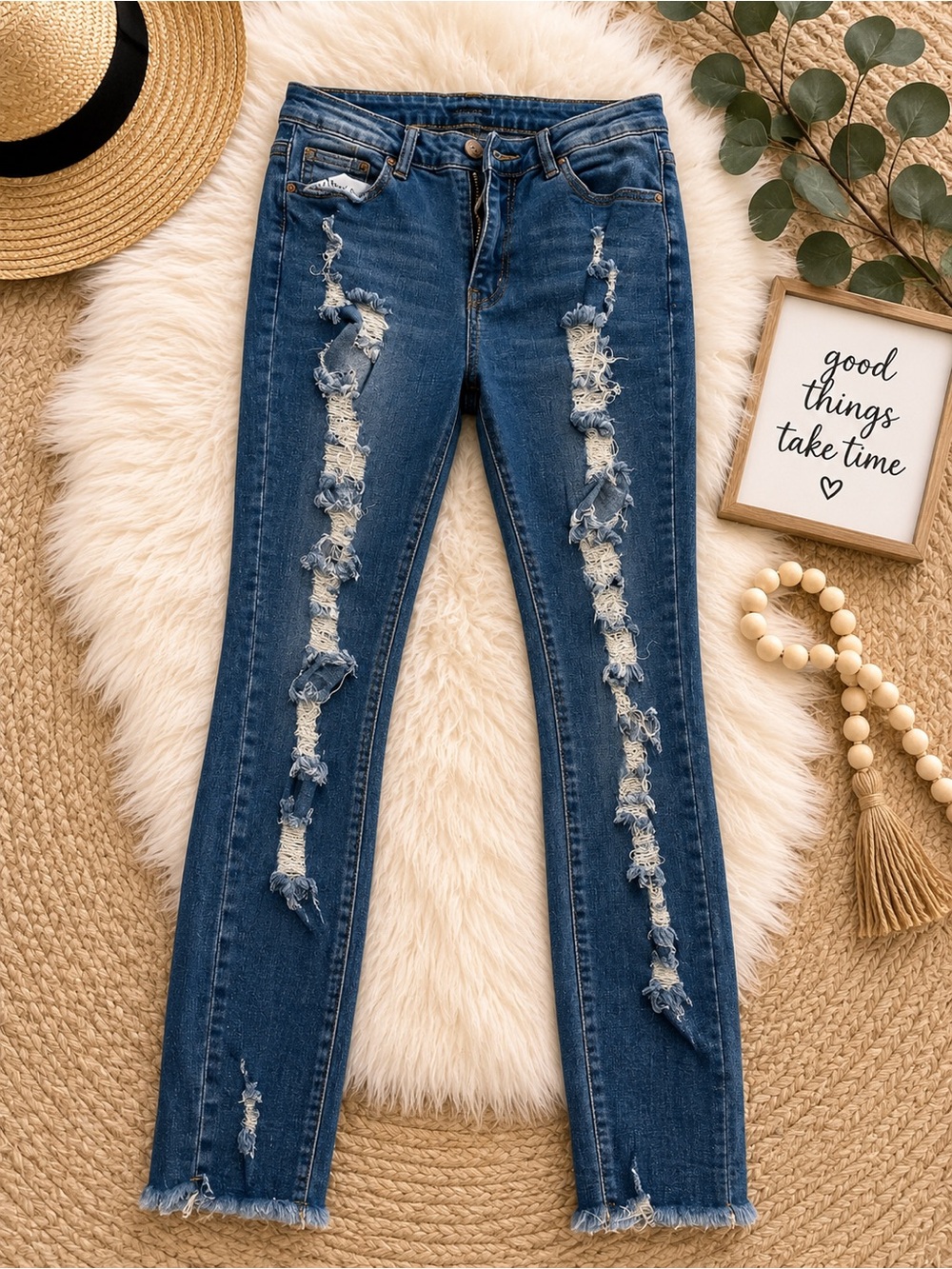 Distressed Slim Fit Women’s Jeans - Blue